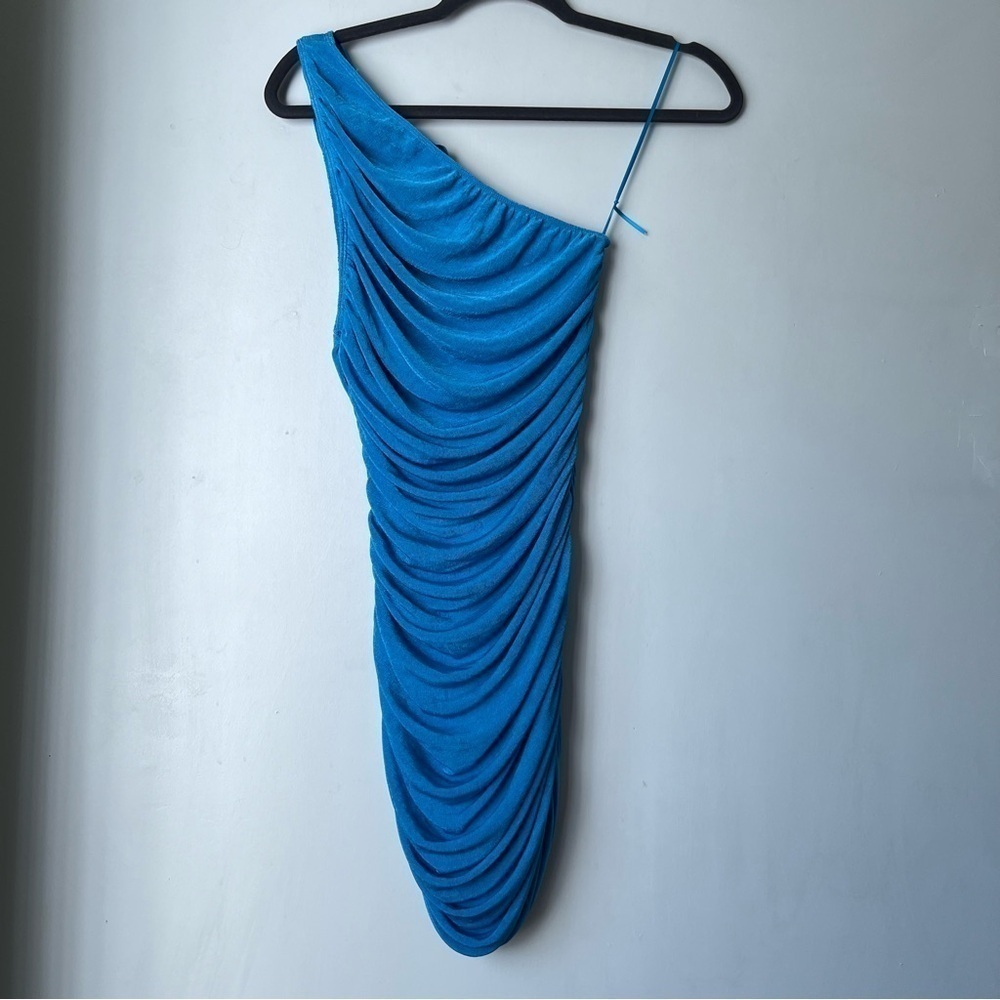 Princess Polly Lioness The Goddess Blue One Shoulder Ruched Bodycon Dress XXS
